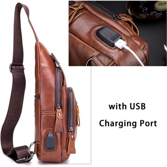 Genuine Leather Sling Bag for Men - Picture 4 of 7